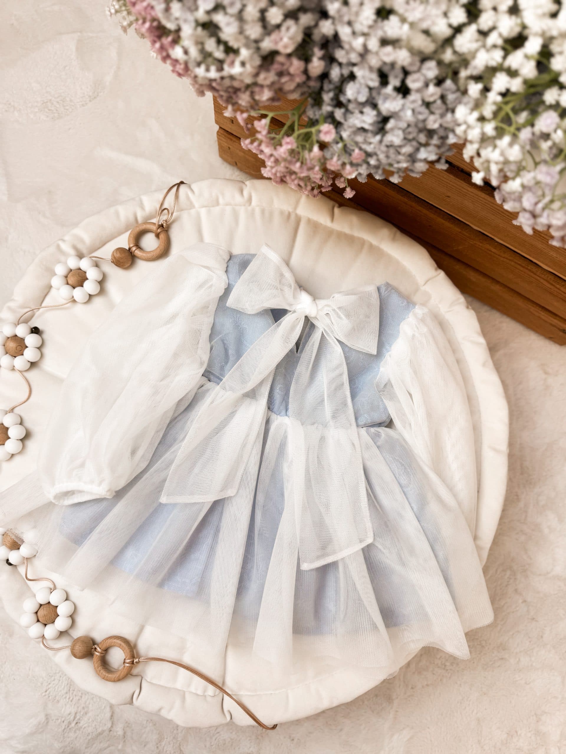 Sukienka tiulowa lniana baby blue CARMEN