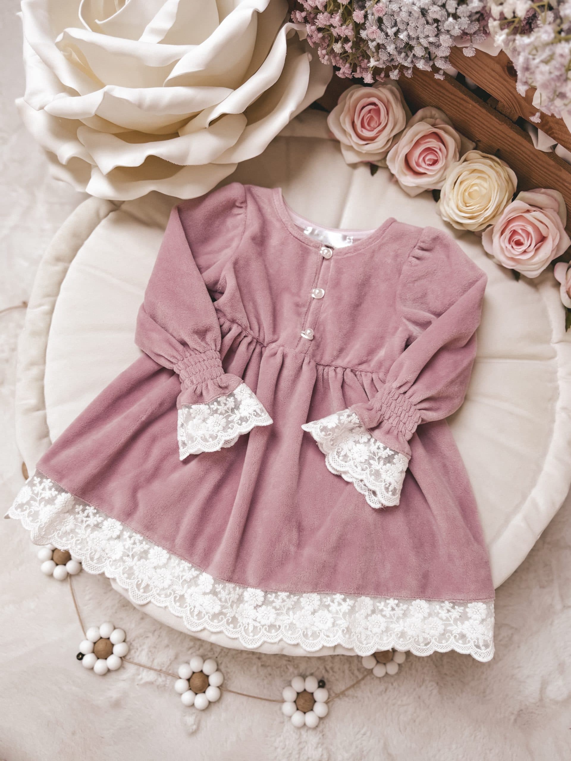 Sukienka z miękkiego weluru powder pink